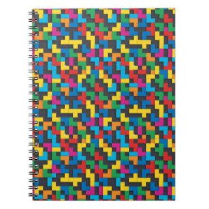 Caderno Espiral Blocos Retro Tetris Padrão Sem Costura