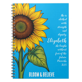 Caderno Espiral Bloom & Acredite | Notebook de girassol personaliz
