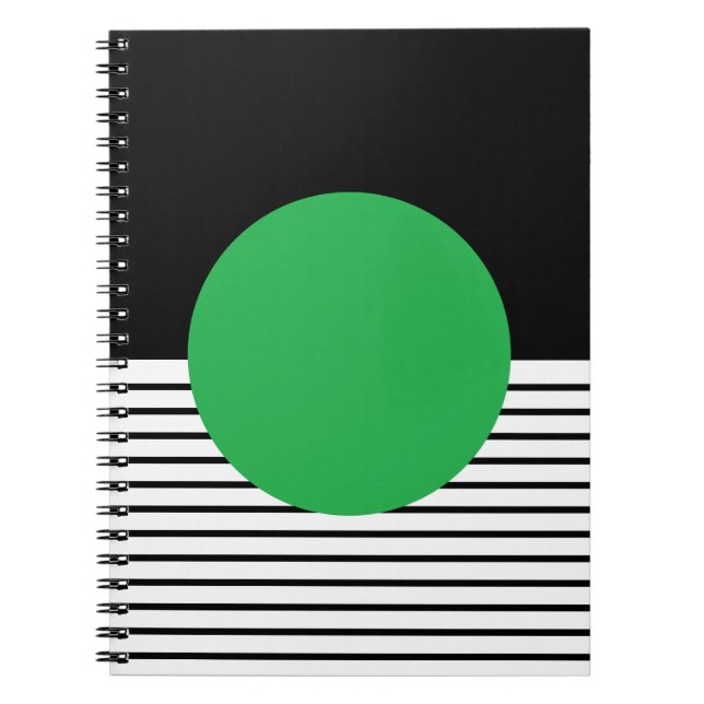Caderno Espiral Bloqueio Branco Preto e Círculo Verde (Frente)
