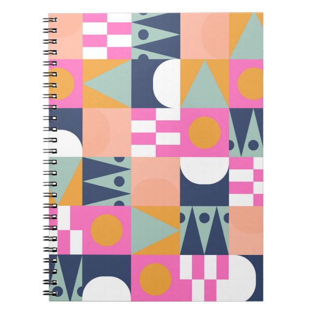 Caderno Espiral Bloqueio de cor africano, padrão geométrico. (Frente)