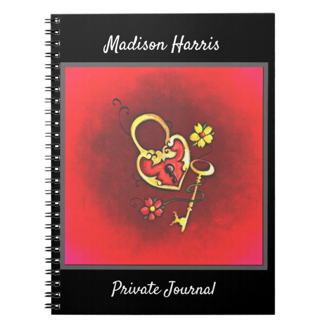 Caderno Espiral Bloqueio Dourado personalizado e texto personaliza (Frente)