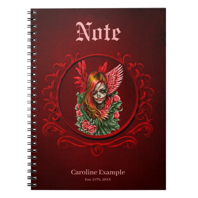 Caderno Espiral Blossom Gótico, o anjo das rosas. (Frente)