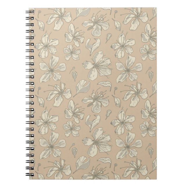 Caderno Espiral Blossomas com Tosse no bege claro - padrão sem cos (Frente)