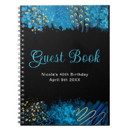 Caderno Espiral Blue Alcohol Ink Birthday Party Guest Book