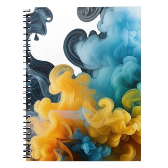Caderno Espiral Blue and Yellow Ink Swirl Abstract Notebook (Frente)