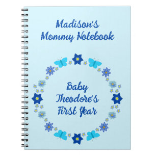 Caderno Espiral Blue Baby Boy Butterflies e Flowers Nova mãe