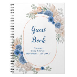 Caderno Espiral Blue Boho Pampas Grass Baby Shower Guest Book