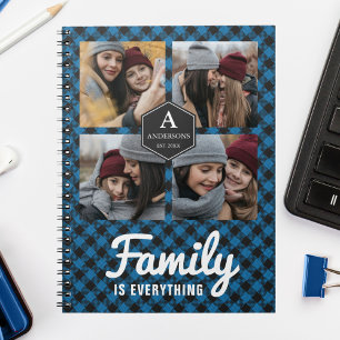 Caderno Espiral Blue Buffalo Plaid Lumberjack Family Photo Collage