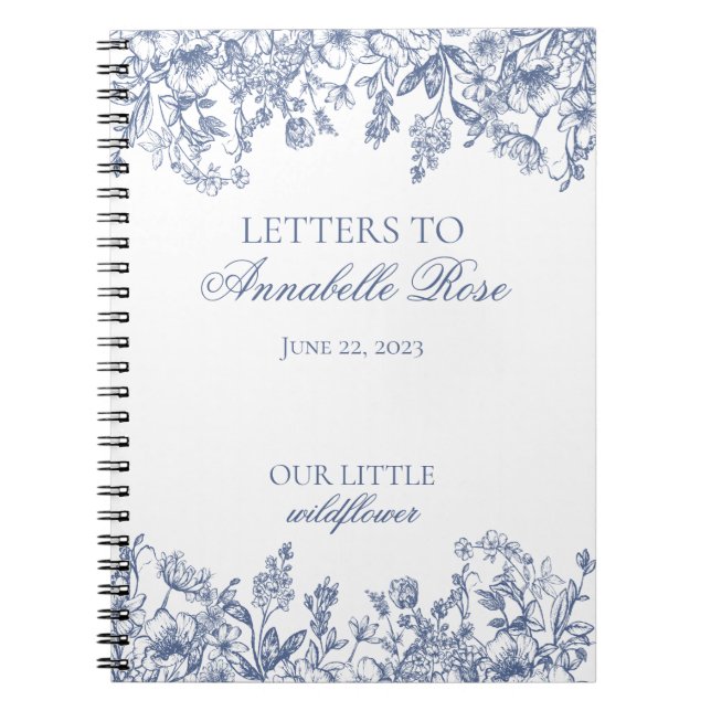 Caderno Espiral Blue Chinoiserie Floral Letters to Birthday Girl (Frente)