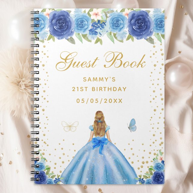 Caderno Espiral Blue Floral Blondres Hair Princess Livro de Convid (Criador carregado)