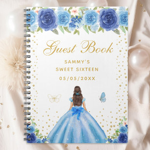 Caderno Espiral Blue Floral Brunette Hair Princess Sweet