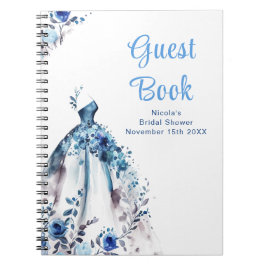 Caderno Espiral Blue Floral Dress Bridal Shower Guest Book
