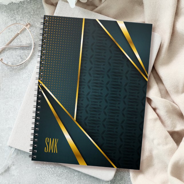 Caderno Espiral Blue Gold Luxo Moderno Minimal Abstrato (Criador carregado)