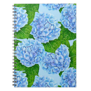 Caderno Espiral Blue hydrangea waterolor pattern