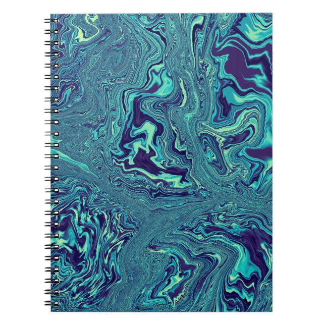 Caderno Espiral Blue Liquid Marble Abstract Pattern (Frente)