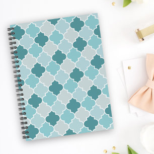 Caderno Espiral Blue Marroquino Trellis, Laticework, Quatrefoil