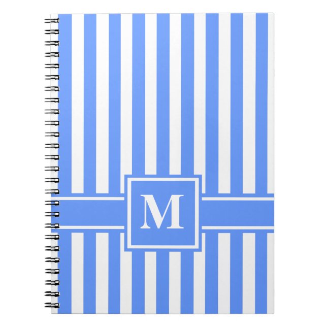 Caderno Espiral Blue Modern Stripe com Monograma (Frente)