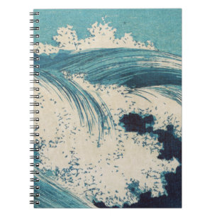 Caderno Espiral Blue Ocean Waves Woodcut