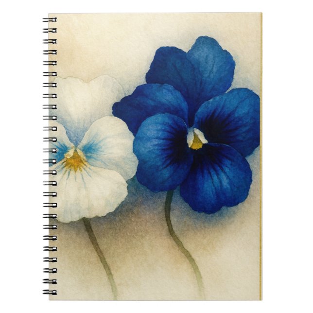 Caderno Espiral Blue Pansy Floral Notebook | Elegant Botanical Jou (Frente)