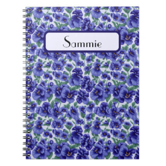 Caderno Espiral Blue Pansy Flowers Personalized
