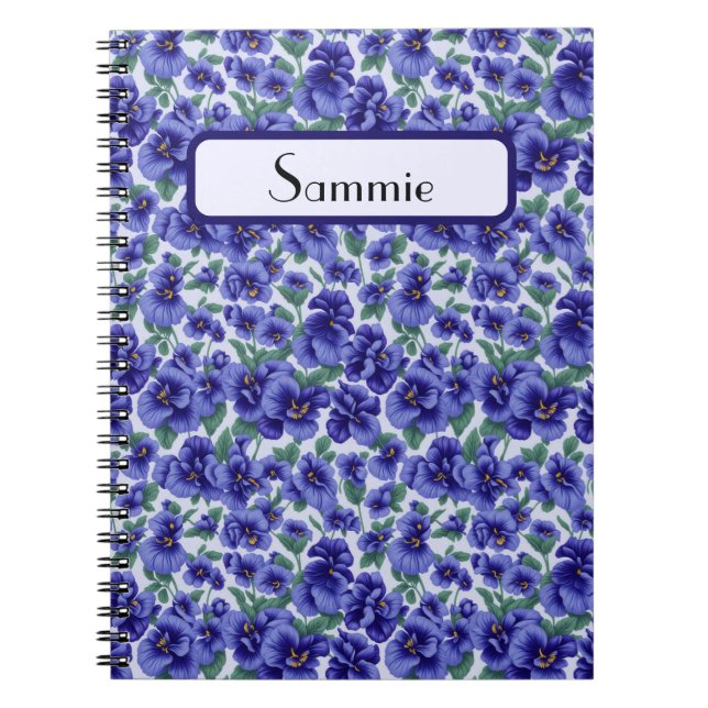Caderno Espiral Blue Pansy Flowers Personalized (Frente)