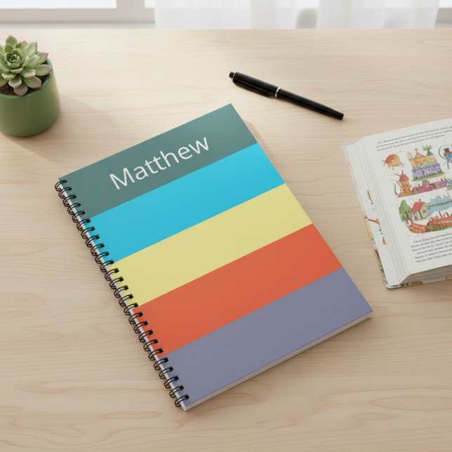 Caderno Espiral Blue Personalized Color Block Striped Notebook (Criador carregado)