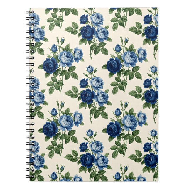 Caderno Espiral Blue Rose Floral Pattern (Frente)
