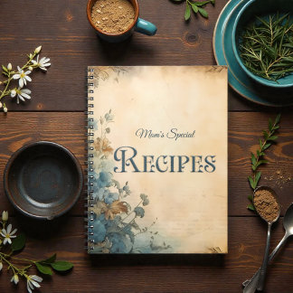 Caderno Espiral Blue Rustic Floral Victorian Family Recipe Book