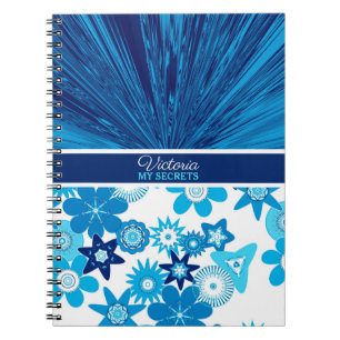 Caderno Espiral Blue Satin n Flowers Personalized Journal
