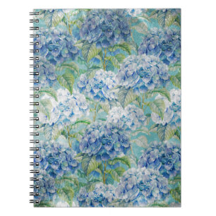 Caderno Espiral Blue Vintage floral Hydrangea Flower pattern