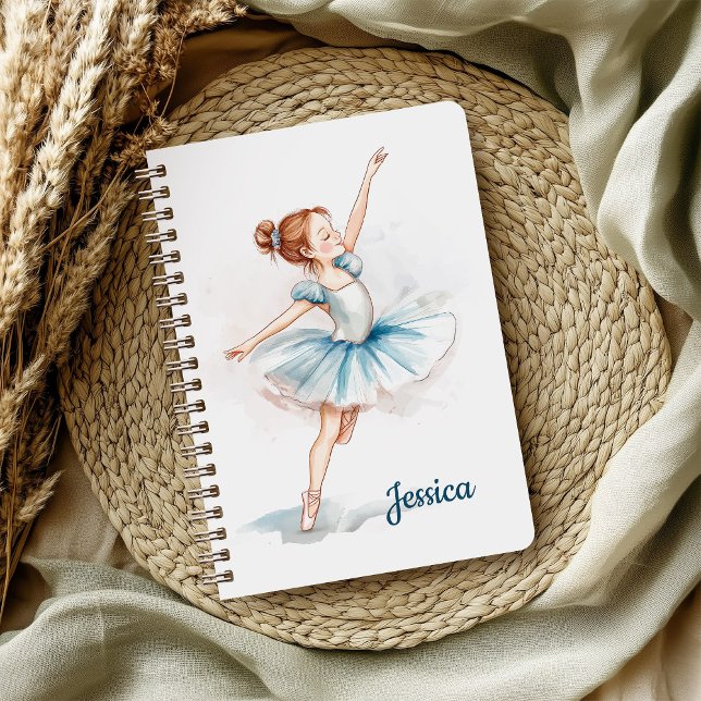 Caderno Espiral Blue Watercolor Ballerina Dancer (Criador carregado)