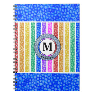 Caderno Espiral Blue Watercolor Rainbow Mosaic Strike Monograma