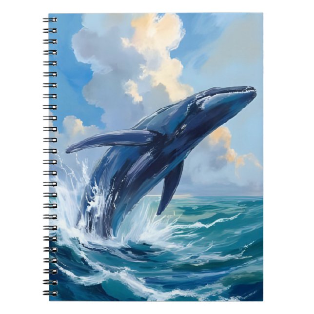 Caderno Espiral Blue Whale | Ocean Sea Animal Watercolor (Frente)