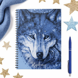 Caderno Espiral Blue Wolf Stars Sky Cosmic Celestial Personalizado