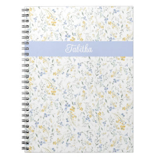 Caderno Espiral Blue Yellow Wildflower Pattern Custom Name