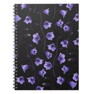 Caderno Espiral Bluebells à meia-noite, Harebeldes, Flores
