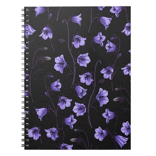 Caderno Espiral Bluebells à meia-noite, Harebeldes, Flores (Frente)