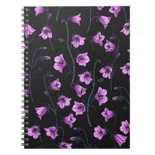 Caderno Espiral Bluebells à meia-noite, Harebeldes, Flores 2