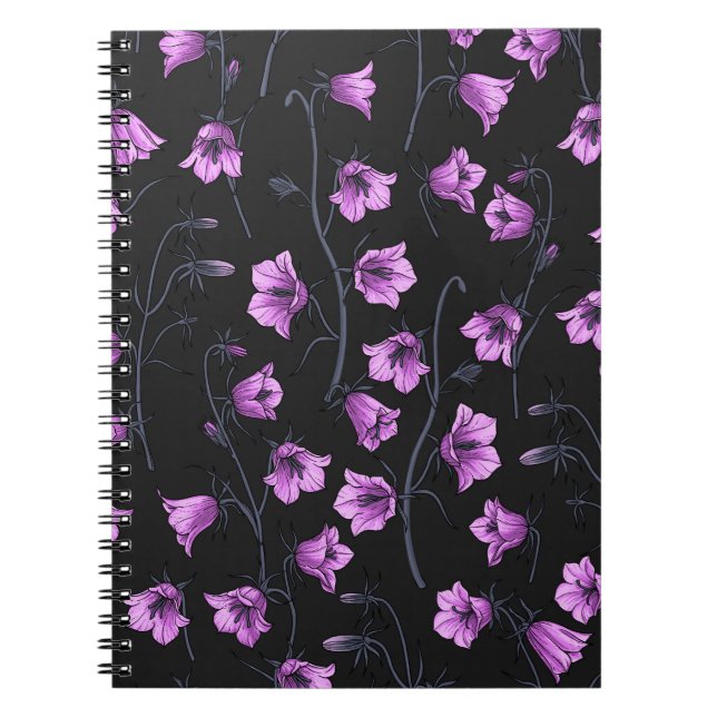 Caderno Espiral Bluebells à meia-noite, Harebeldes, Flores 2 (Frente)