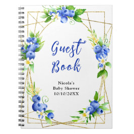 Caderno Espiral Blueberry Floral Baby Shower Guest Book