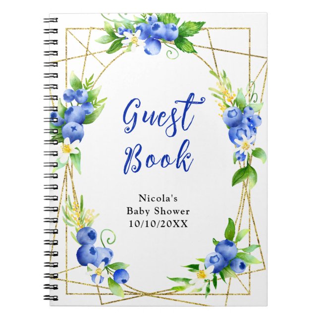Caderno Espiral Blueberry Floral Baby Shower Guest Book (Frente)