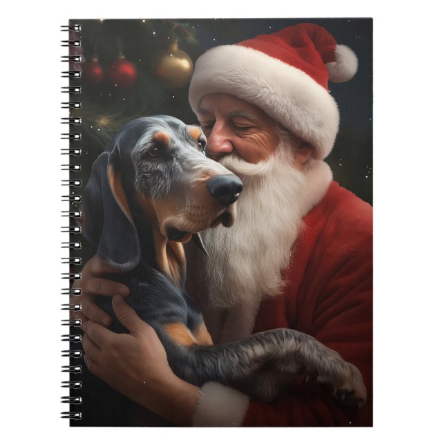 Caderno Espiral Bluetick Coonhound Com Papai Noel Natal (Frente)