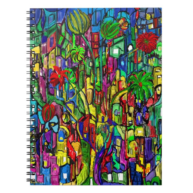 Caderno Espiral Blumen-Baum im Häusermeer. (Frente)