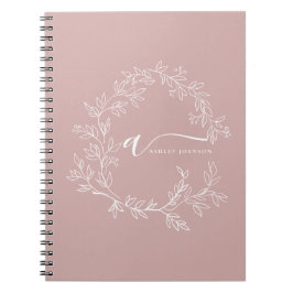 Caderno Espiral Blush Dusty Pink Modern Script Girly Monograma Nom