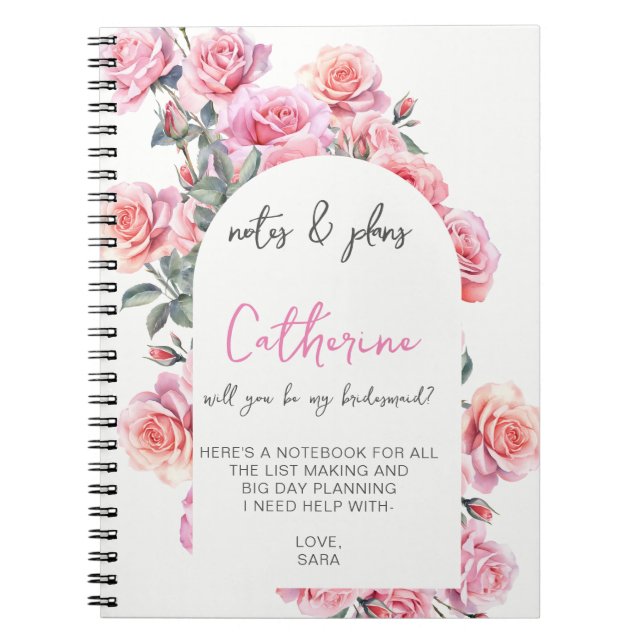 Caderno Espiral Blush floral will you be my bridesmaid notebook (Frente)