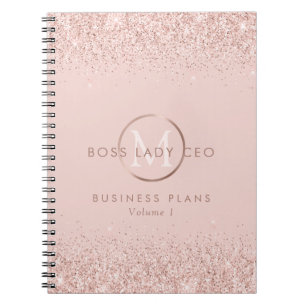 Caderno Espiral Blush Glitter Boss Lady CEO Monograma