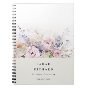 Caderno Espiral Blush Lilac Watercolor Rosa Floral Bunch Business