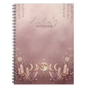 Caderno Espiral Blush Pink Celestial Moon Phase Notebook Journal