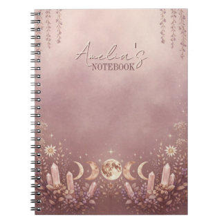 Caderno Espiral Blush Pink Celestial Moon Phase Notebook Journal
