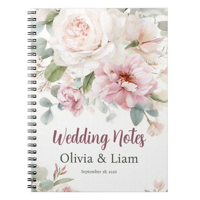 Caderno Espiral Blush Pink Floral Personalized Wedding Planner (Frente)